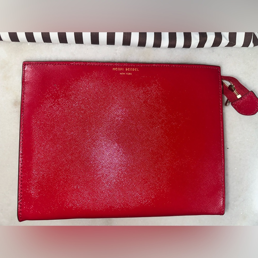 Henri Bendel Vibrant Red Leather Pouch Brand New